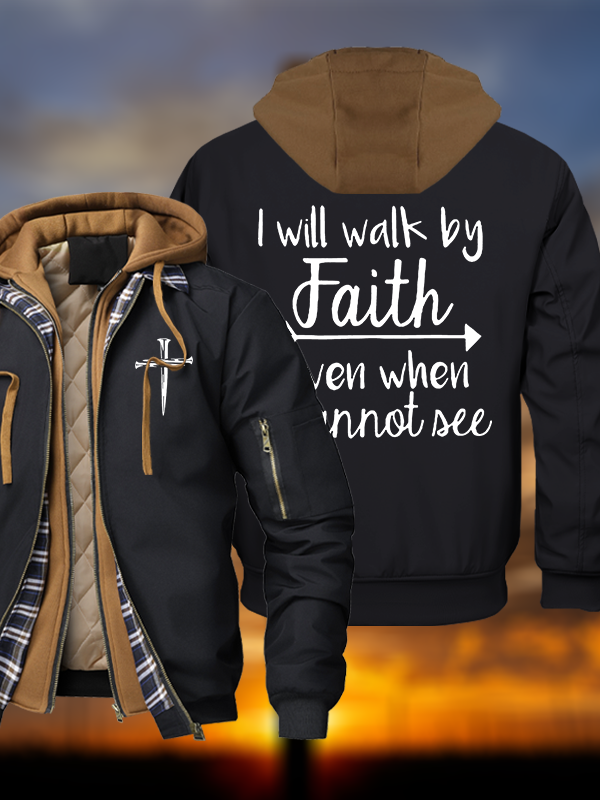 I Will Walk By Faith Warm Hooded Bomber Jacket