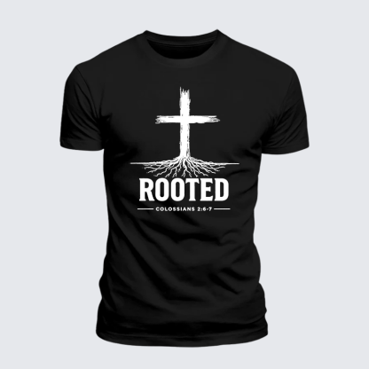 Rooted Col 2: 6-7 Jesus God Christian Premium Mercerized Cotton Tee