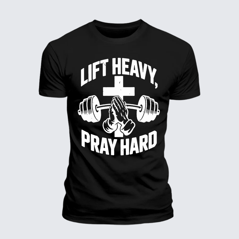 Lift Heavy Pray Hard Jesus God Christian Premium Mercerized Cotton Tee