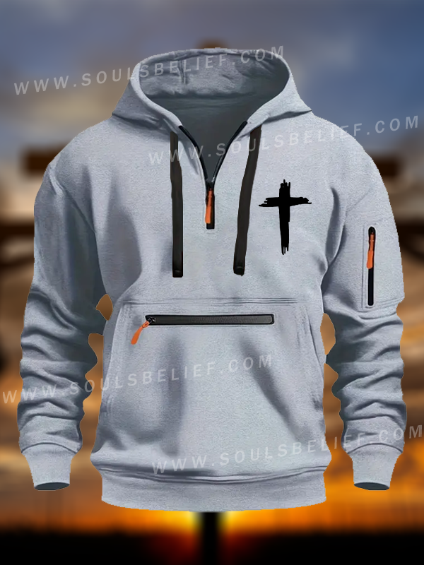 Cross Printed Zipper Hoodies