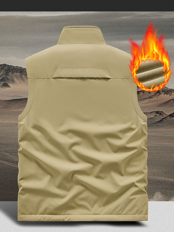 Cross Print Reversible Outdoor Fleece-Lined Multi-Pocket Vest