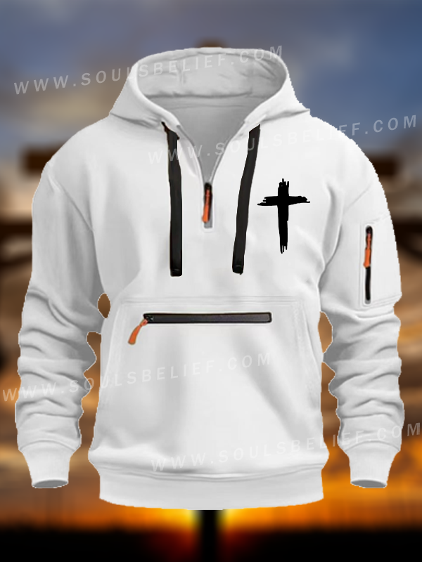 Cross Printed Zipper Hoodies