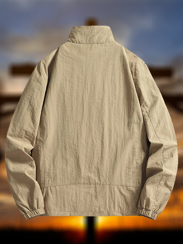 Men's Cross Print Casual Stand-collar Waterproof Jacket