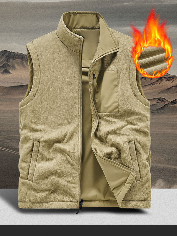 Cross Print Reversible Outdoor Fleece-Lined Multi-Pocket Vest