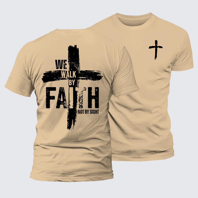 We Walk By Faith Not By Sight Jesus God Christian Premium Mercerized Cotton Tee