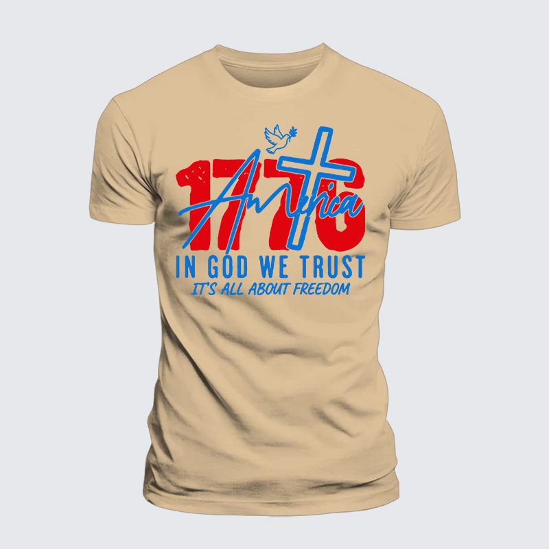 1776 In God We Trust Jesus God Christian Premium Mercerized Cotton Tee