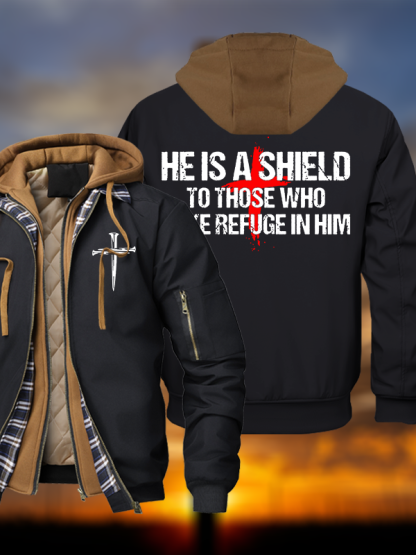 He Is A Shield To Those Who Take Refuge In Him Warm Hooded Bomber Jacket
