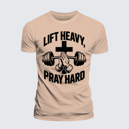 Lift Heavy Pray Hard Jesus God Christian Premium Mercerized Cotton Tee