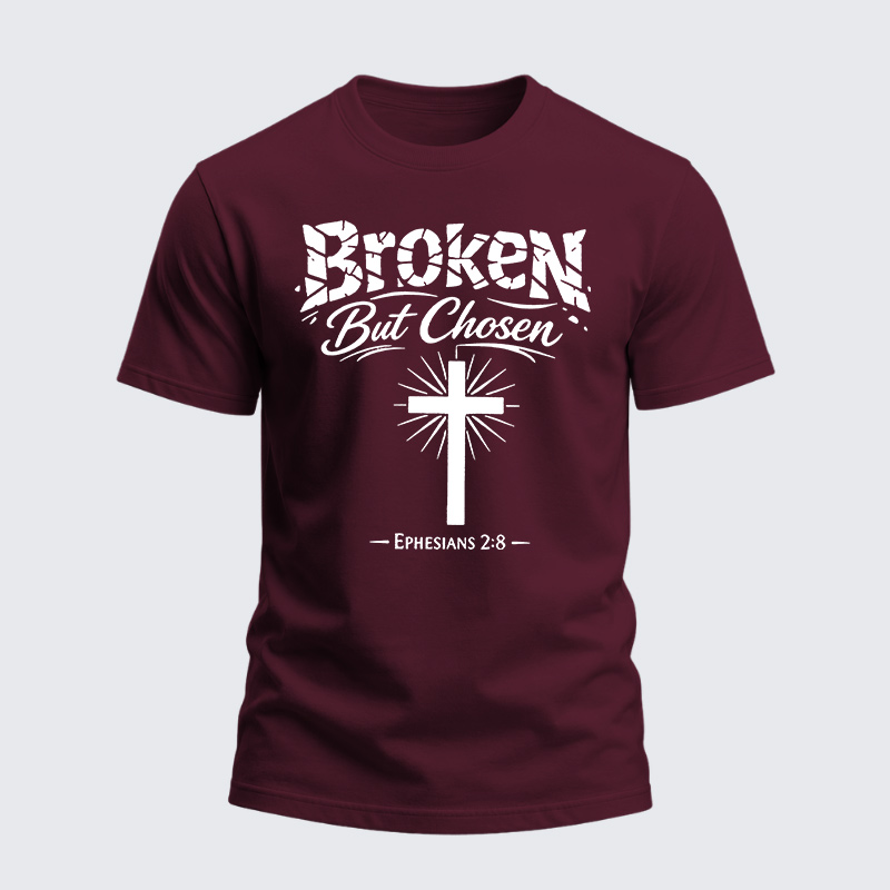 Heavyweight Cotton Tee - Christian Cross Broken But Chosen 