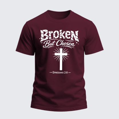 Heavyweight Cotton Tee - Christian Cross Broken But Chosen 