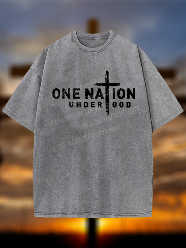 One Nation Under God Cross Christian Washed T-Shirt