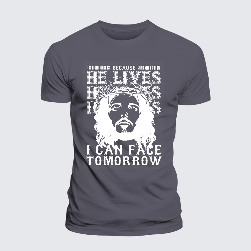 Because He Lives Jesus God Christian Premium Mercerized Cotton Tee