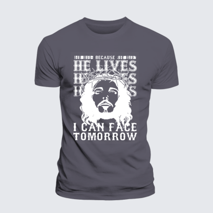 Because He Lives Jesus God Christian Premium Mercerized Cotton Tee