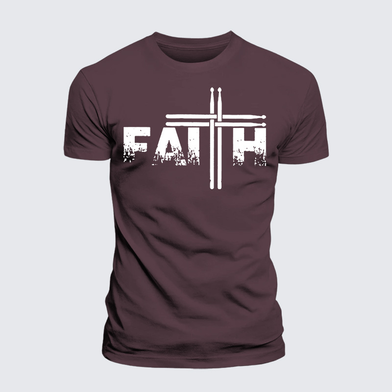 Faith Drum Stick Cross Jesus God Christian Premium Mercerized Cotton Tee