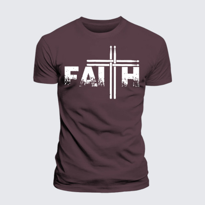Faith Drum Stick Cross Jesus God Christian Premium Mercerized Cotton Tee