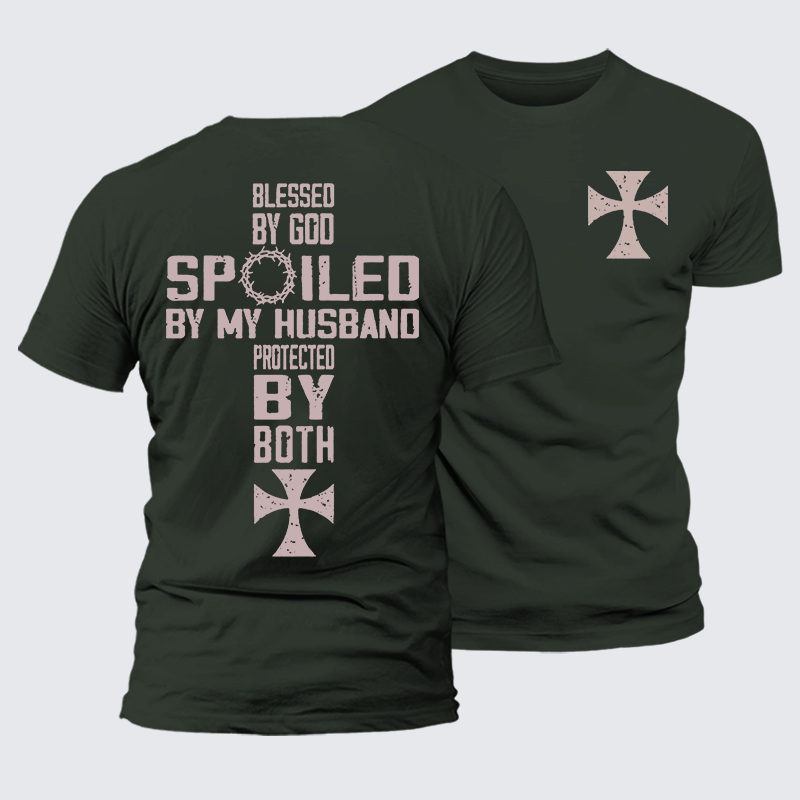 God And Husband Protected Jesus God Christian Premium Mercerized Cotton Tee