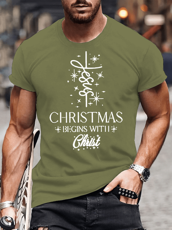 Christmas Begins With Christ Jesus God Christian Cotton T-Shirt