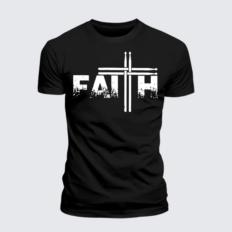 Faith Drum Stick Cross Jesus God Christian Premium Mercerized Cotton Tee
