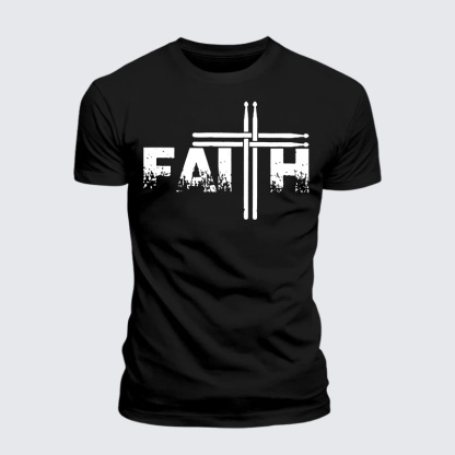 Faith Drum Stick Cross Jesus God Christian Premium Mercerized Cotton Tee