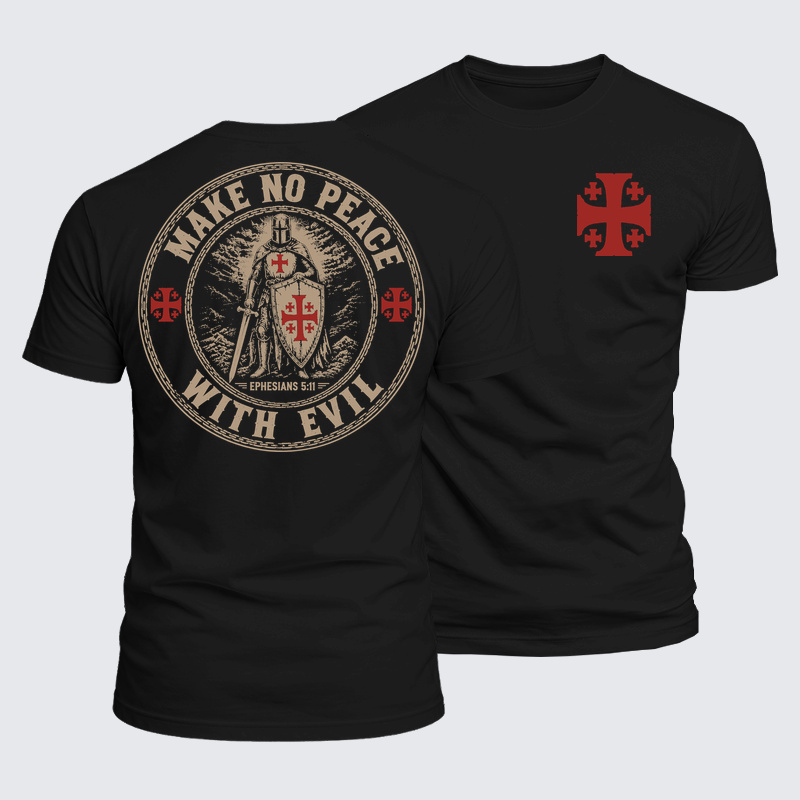 Luxe Mercerized Cotton Tee - Make No Peace with Evil Knight Templar Jerusalem Cross