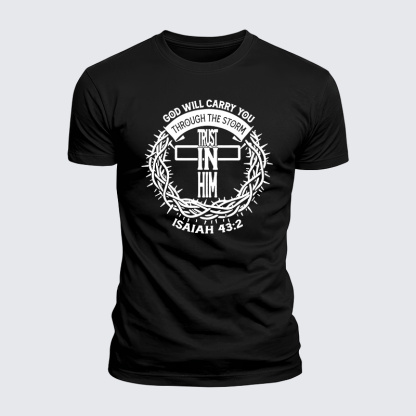 God Will Carry You Through The Storm Jesus God Christian  – Luxe Mercerized Interlock Cotton Tee