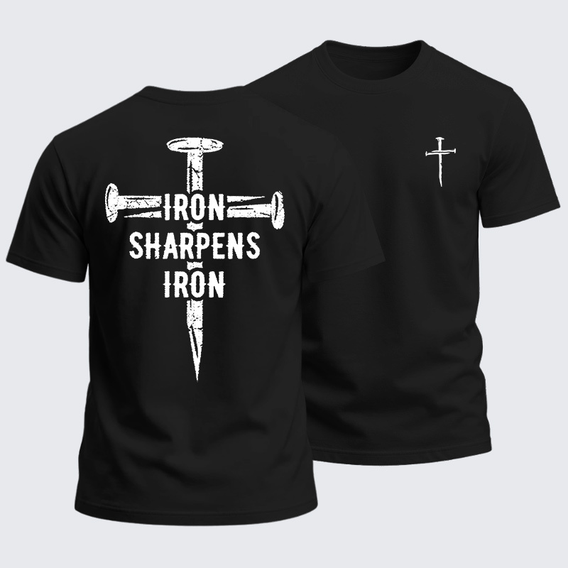 Heavyweight Cotton Tee - Christian Cross Iron Sharpens Iron