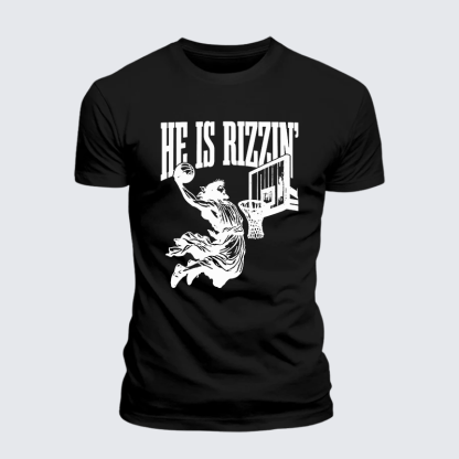He Is Rizzin Jesus God Christian Premium Mercerized Cotton Tee