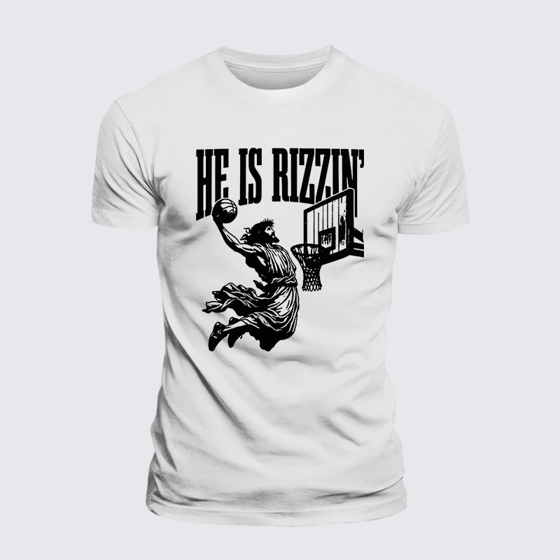 He Is Rizzin Jesus God Christian Premium Mercerized Cotton Tee