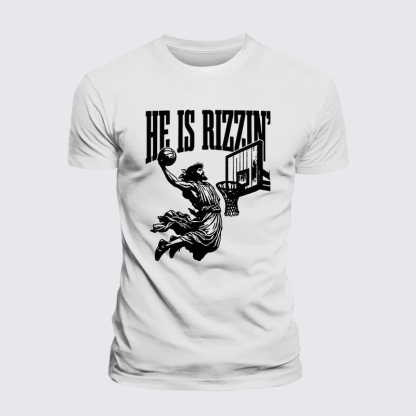 He Is Rizzin Jesus God Christian Premium Mercerized Cotton Tee