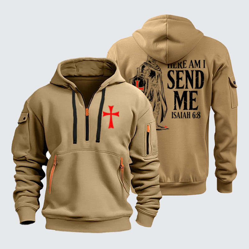 Zipper Hoodies - Templar Knight Faith Warrior - Khaki (front and back)