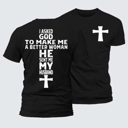 God Sent Me My husband Jesus God Christian Premium Mercerized Cotton Tee
