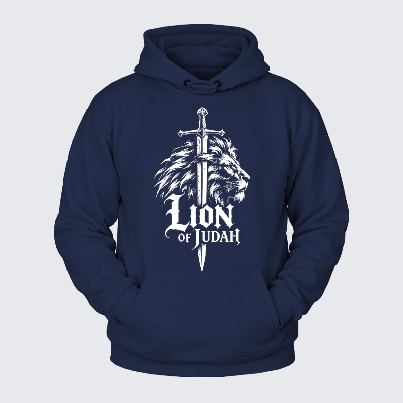 Plush Fleece-Lined Hoodie - Lion of Judah - Navy Blue (front)