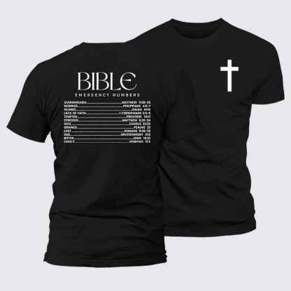 Bible Emergency Numbers Jesus God Christian Premium Mercerized Cotton Tee