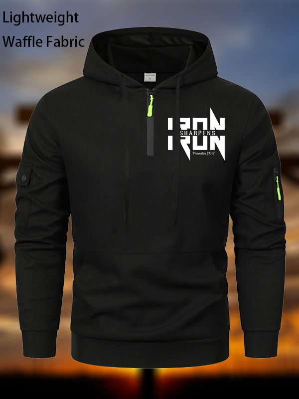 IRON SHARPENS IRON Proverbs 27:17 Christian Waffle Fabric Zipper Hoodies