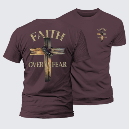 Cross Faith Over Fear Jesus God Christian Premium Mercerized Cotton Tee