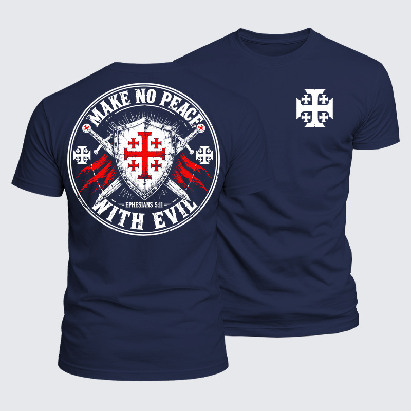 Luxe Mercerized Cotton Tee - Make No Peace with Evil Knight Templar Jerusalem Cross
