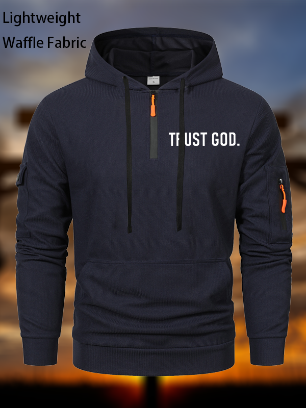 Trust God Waffle Fabric Zipper Hoodies