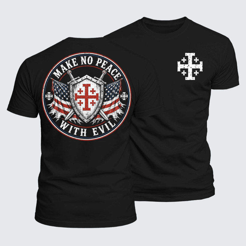 Luxe Mercerized Cotton Tee - Make No Peace with Evil Knight Templar Jerusalem Cross