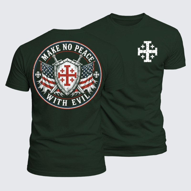 Luxe Mercerized Cotton Tee - Make No Peace with Evil Knight Templar Jerusalem Cross