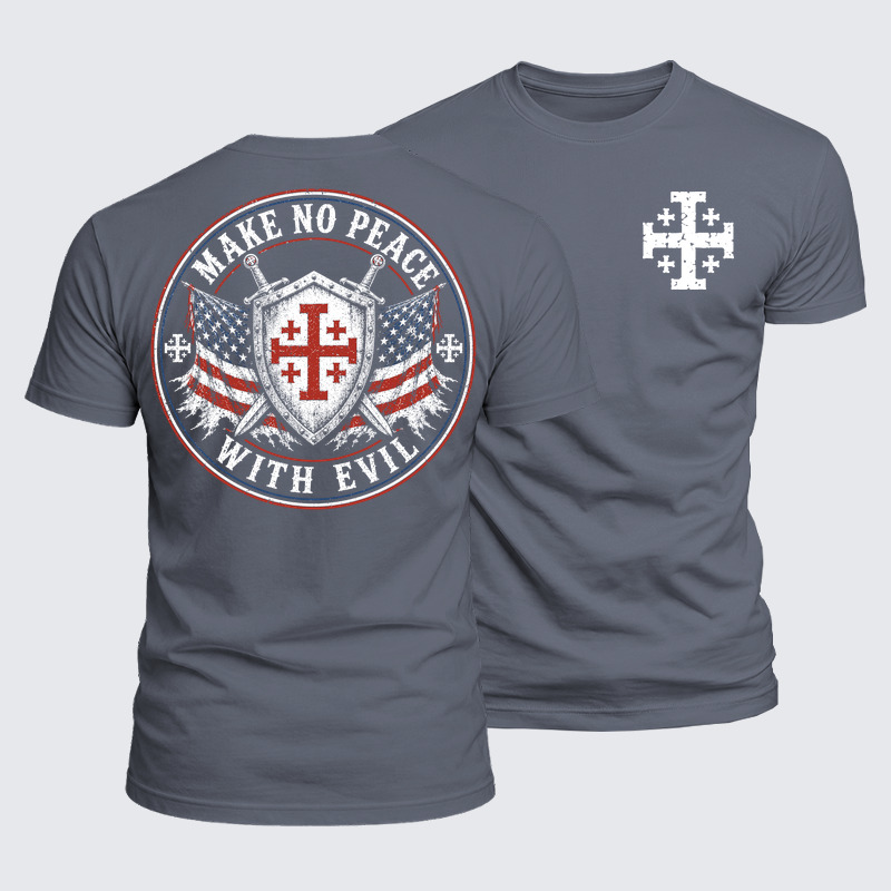 Luxe Mercerized Cotton Tee - Make No Peace with Evil Knight Templar Jerusalem Cross