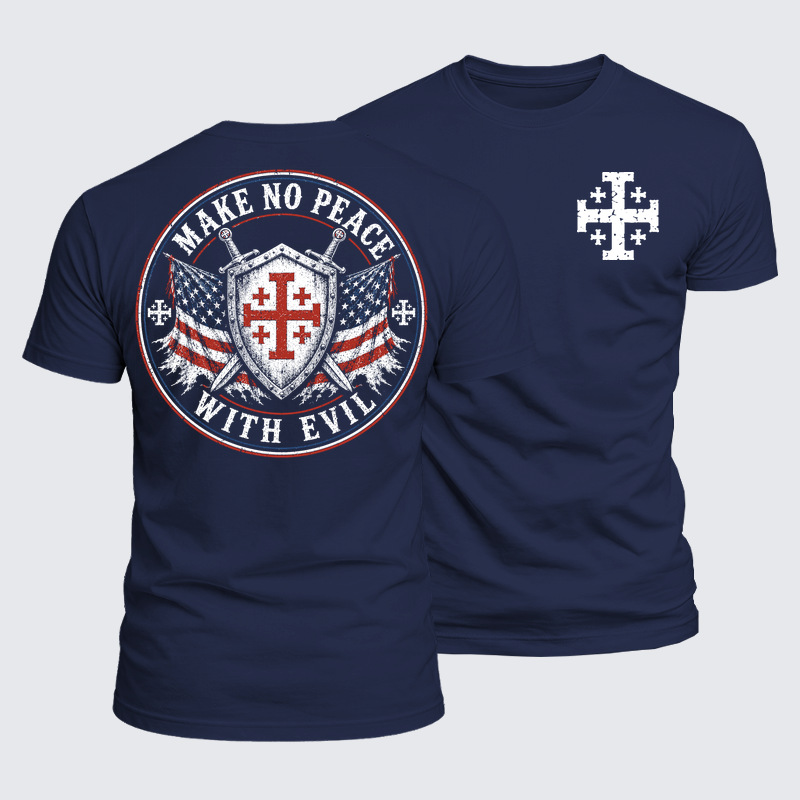 Luxe Mercerized Cotton Tee - Make No Peace with Evil Knight Templar Jerusalem Cross