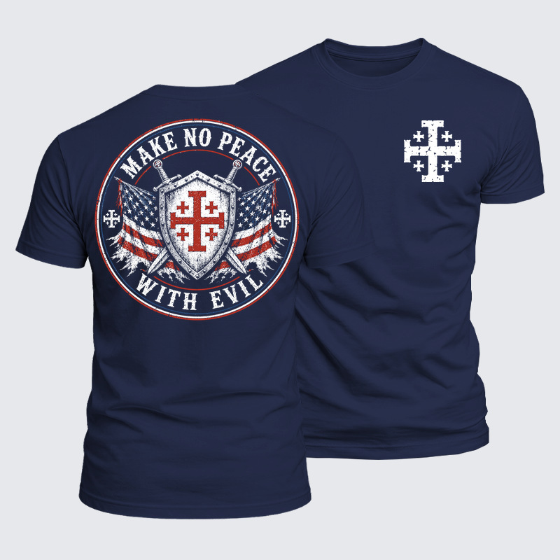 Luxe Mercerized Cotton Tee - Make No Peace with Evil Knight Templar Jerusalem Cross