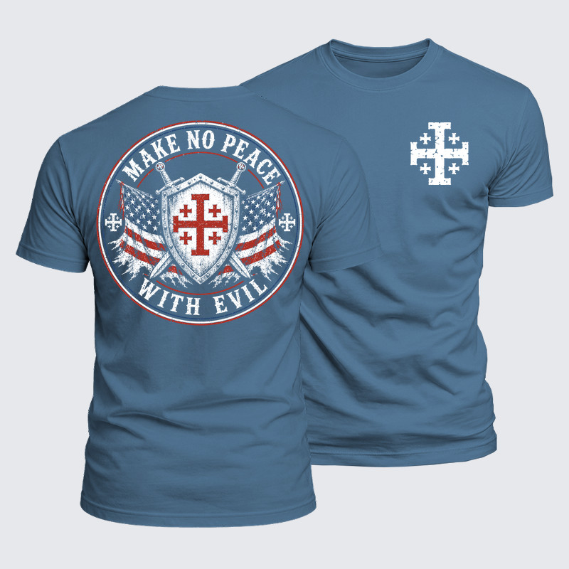 Luxe Mercerized Cotton Tee - Make No Peace with Evil Knight Templar Jerusalem Cross