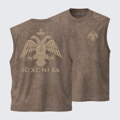 Washed Tank Top - IC XC NIKA – Chi-Rho Double-Headed Eagle - Coffee (front and back)
