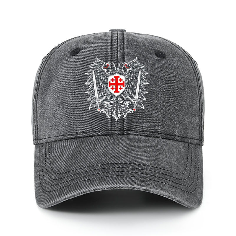 Heritage Washed Cap - Jerusalem Cross – Christian Double-Headed Eagle Warrior - Black (front)