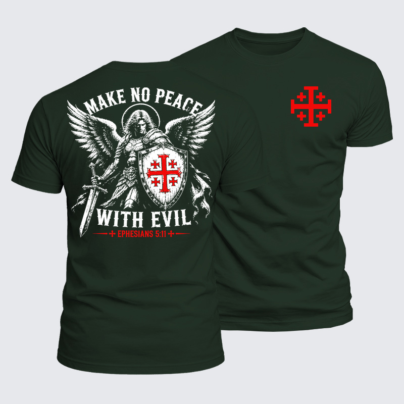 Luxe Mercerized Cotton Tee - Make No Peace with Evil Knight Templar Jerusalem Cross