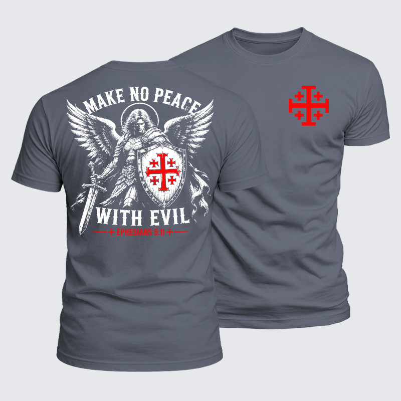 Luxe Mercerized Cotton Tee - Make No Peace with Evil Knight Templar Jerusalem Cross