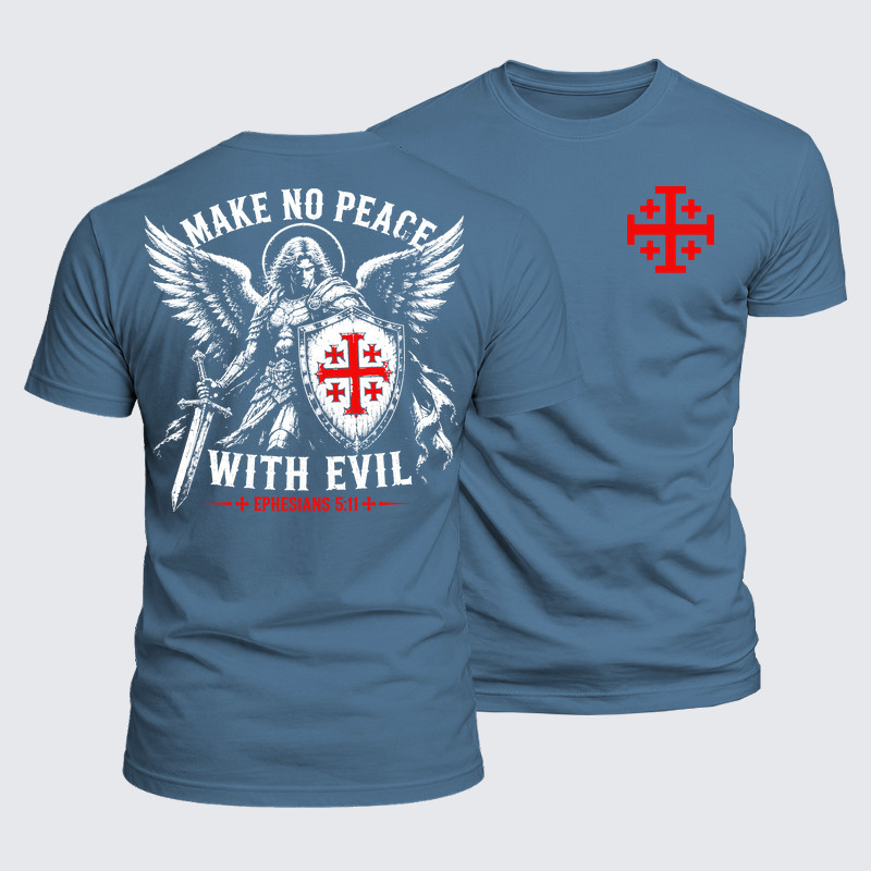 Luxe Mercerized Cotton Tee - Make No Peace with Evil Knight Templar Jerusalem Cross
