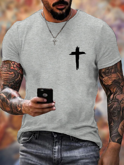 Cross Print Crew Neck T-Shirt