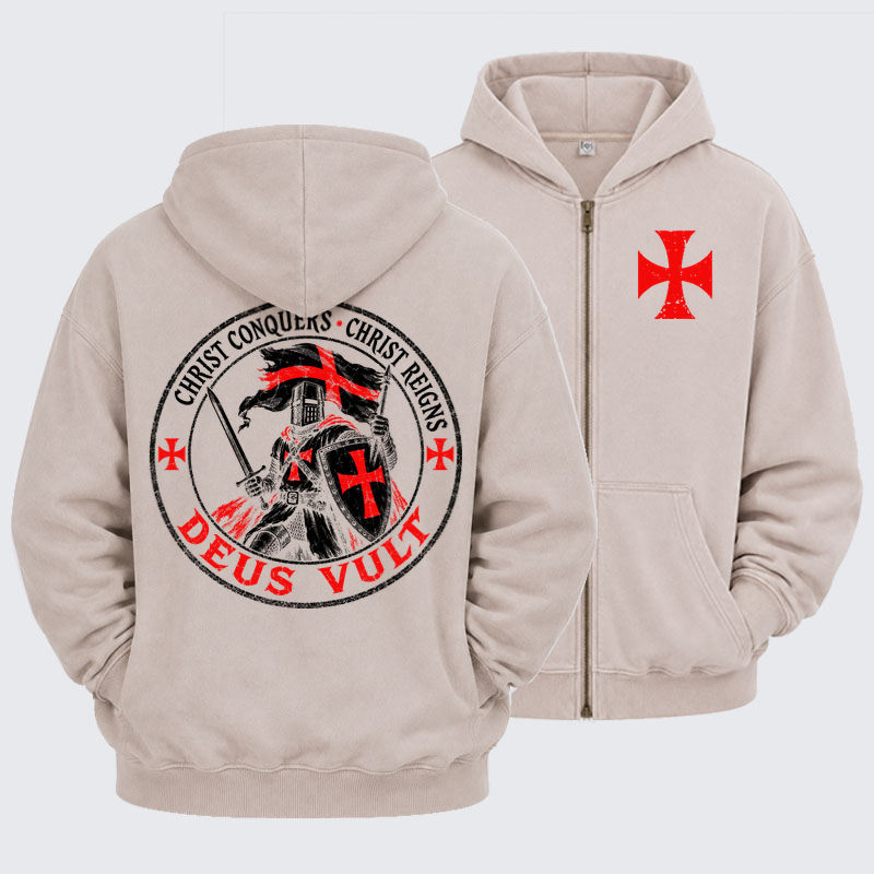 Washed Zip-Up Hoodie - Deus Vult